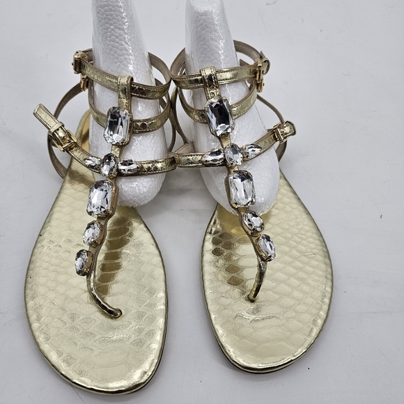 Michael Michael Kora Gold Metallic Snake Print Gladiator Jeweled Sandal Size 10 - Picture 2 of 7